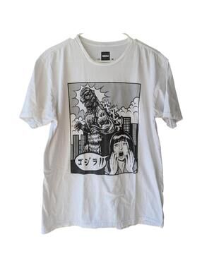 Godzilla Shirt Mens M White Graphic Tee Manga Anime Pop Art Japanese Kaiju Comic